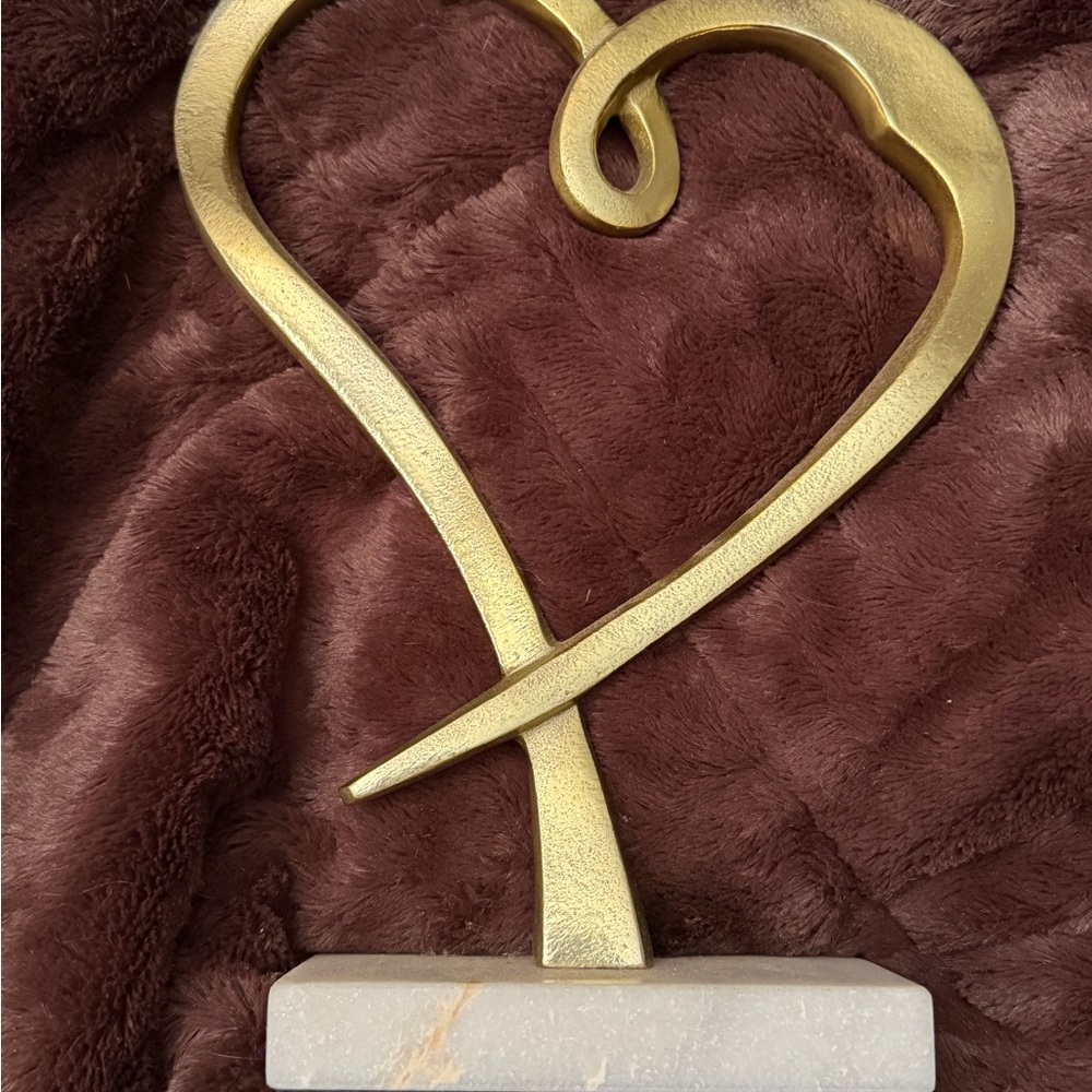 Gold Tone Heart Sculpture on Marble Base